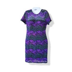 Romeo & Juliet Couture | Stunning Purple/Green Lacy Cocktail Dress (SIZE S)
